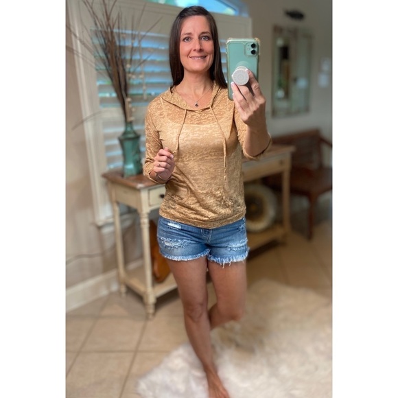 Burnout Drawstring Hoodie Pocket Camel 4220 - Picture 3 of 4